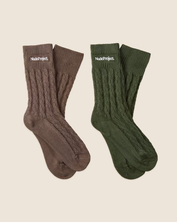 BRAIDED SOCKS PACK (FOREST GREEN/ BROWN)