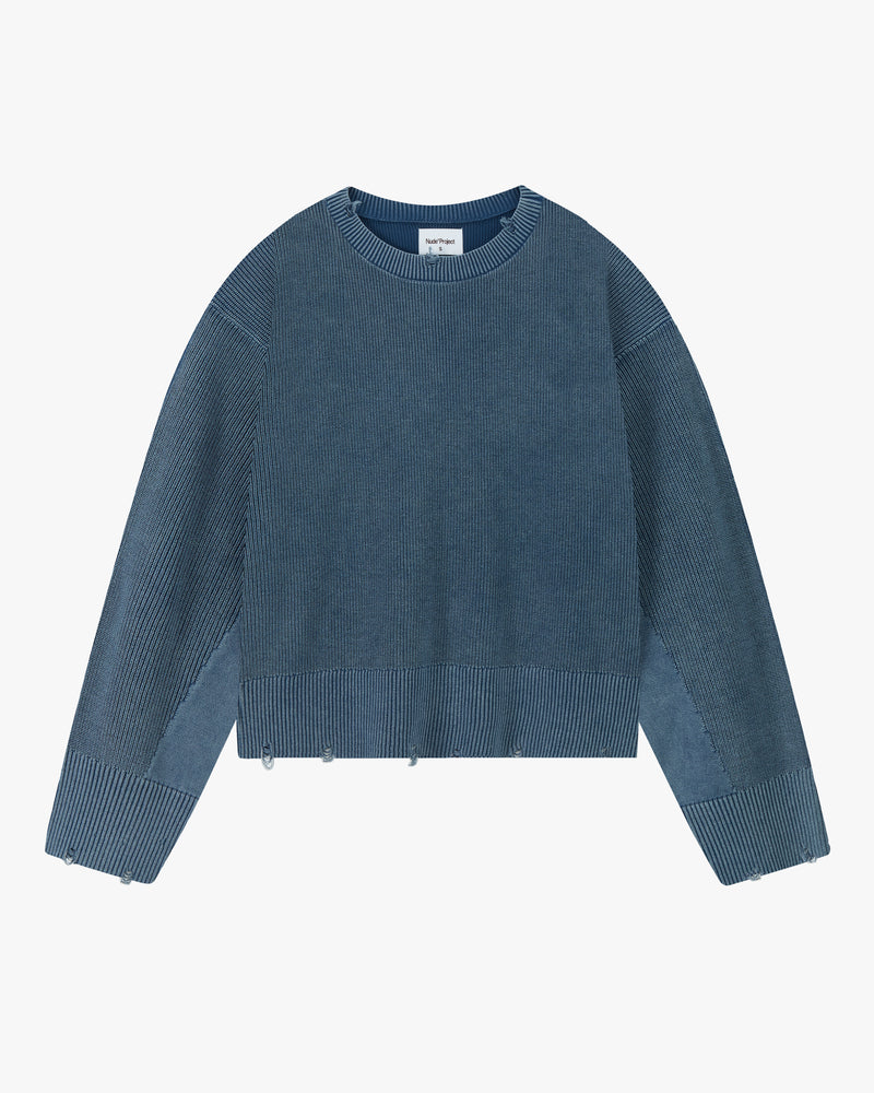 Perfect Cropped Knit Sweater Washed Blue