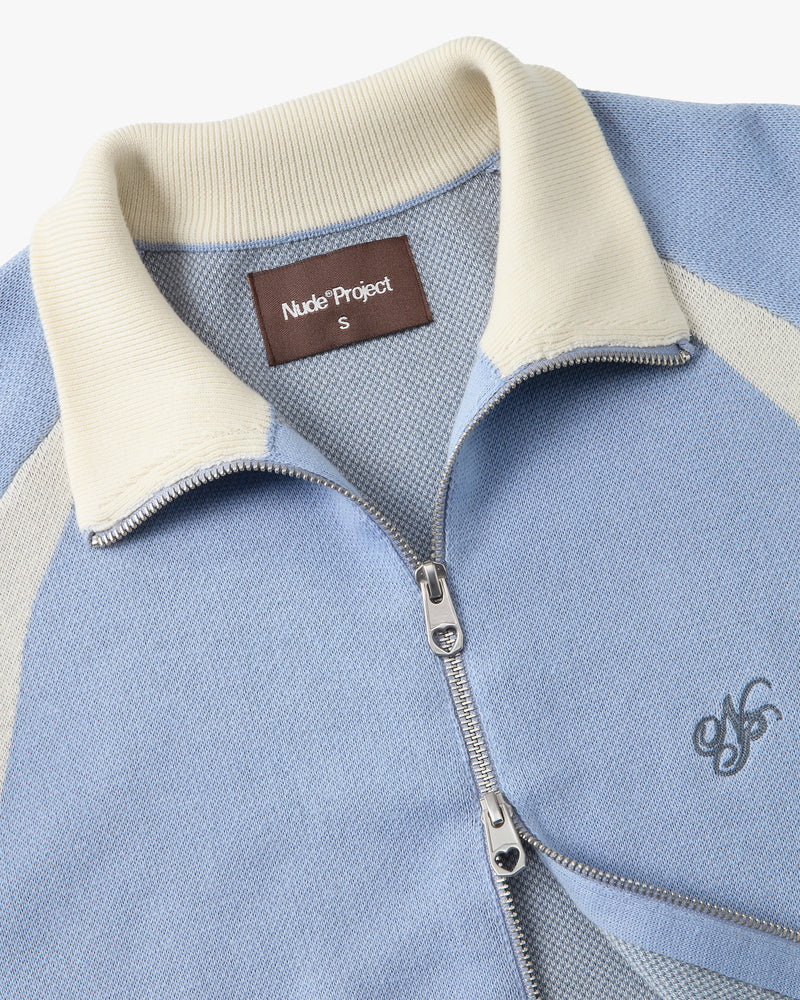 Footy Knit Zip-Up Cardigan Blue