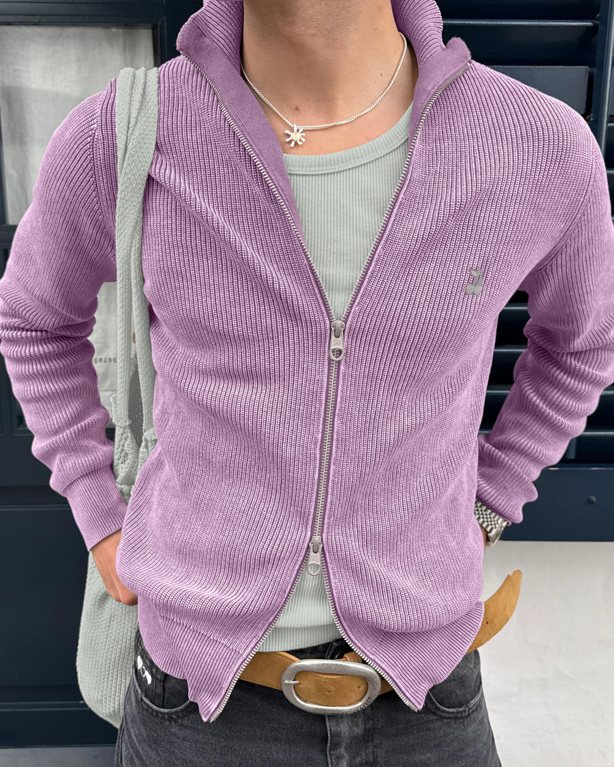 Shady Knit Zip-Up Cardigan Purple