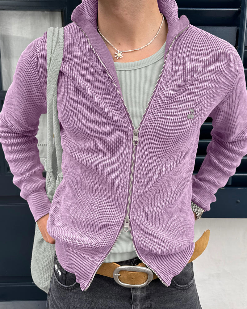 Shady Knit Zip-Up Cardigan Purple