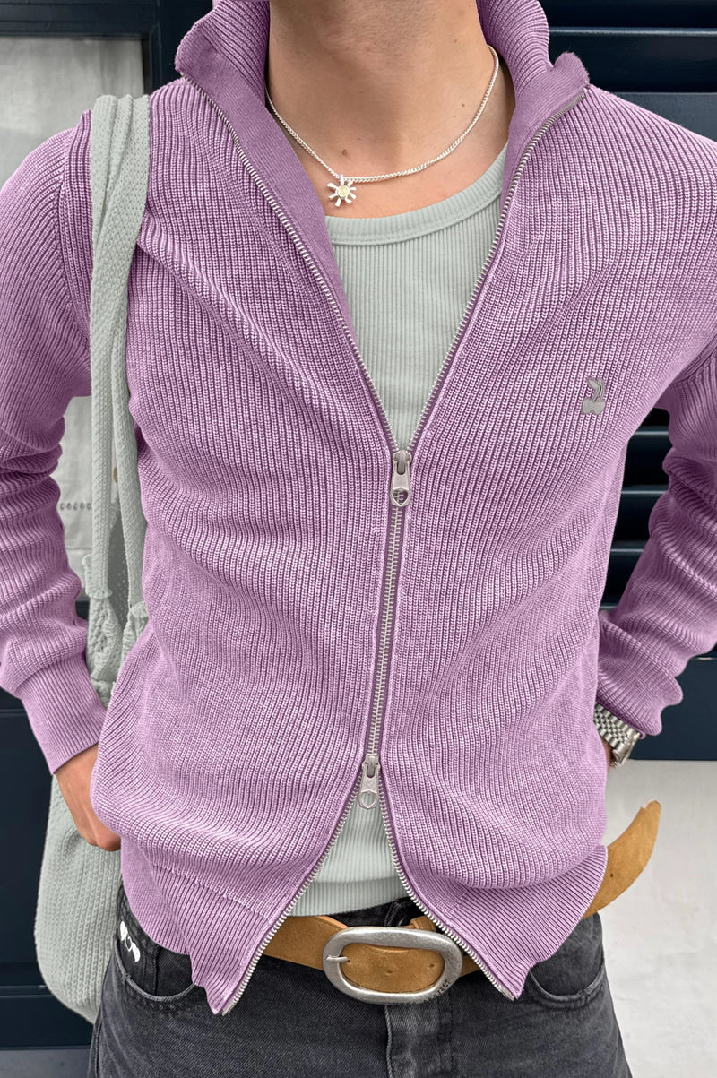 Shady Knit Zip-Up Cardigan Purple