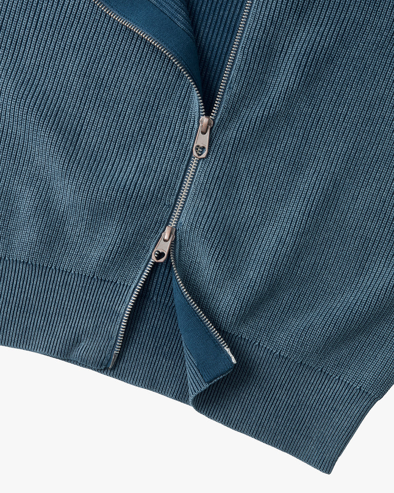 Shady Knit Zip-Up Cardigan Petrol Blue