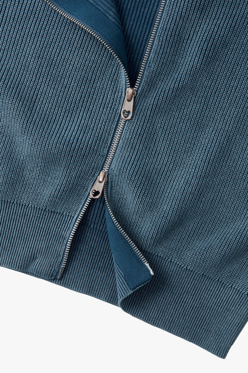 Shady Knit Zip-Up Cardigan Petrol Blue