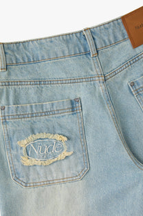 Straight Denim Shorts Sand Washed