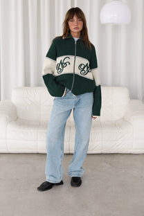 Voyage Knit Zip-Up Cardigan Green