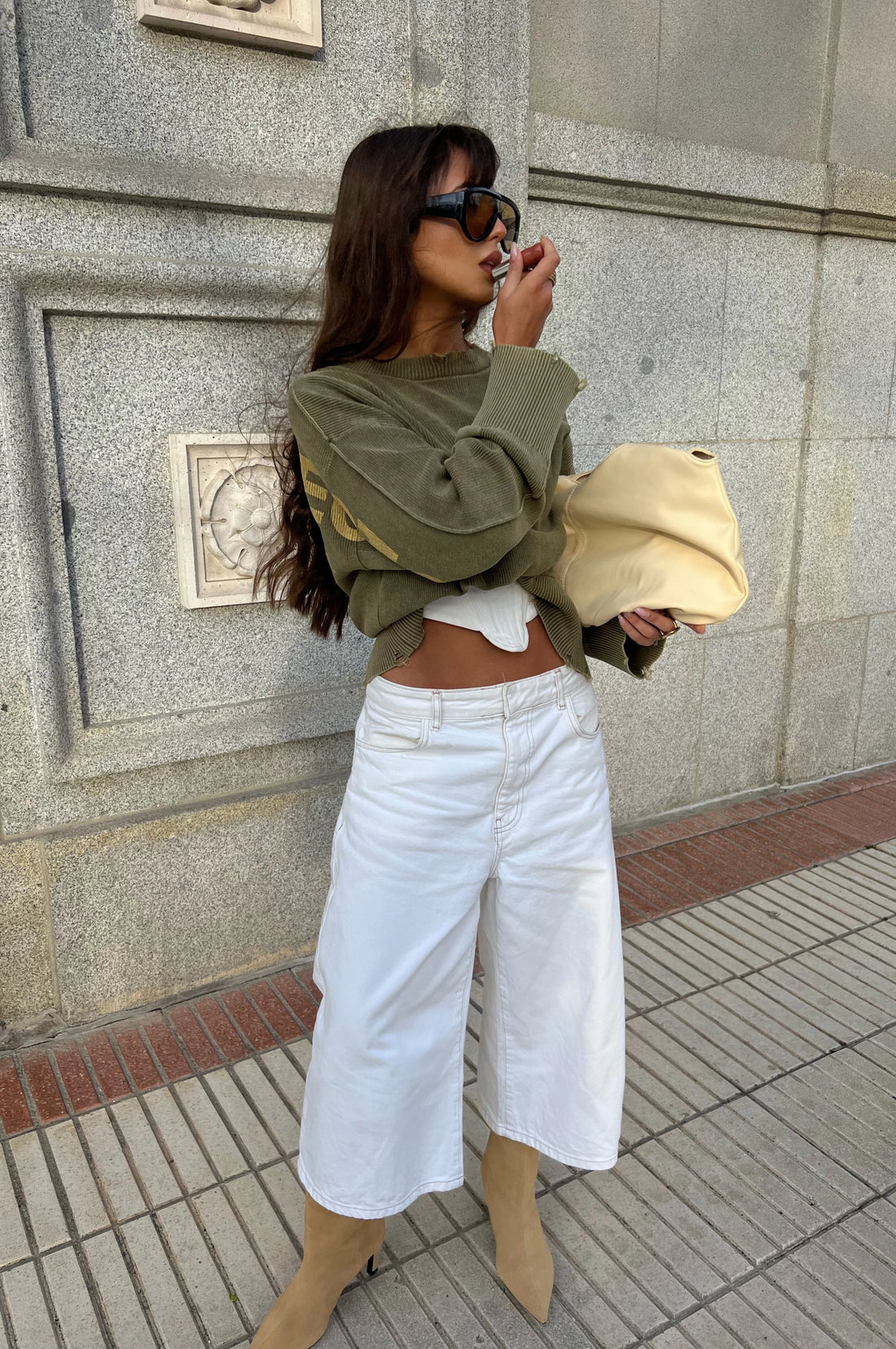 Perfect Cropped Knit Sweater Green