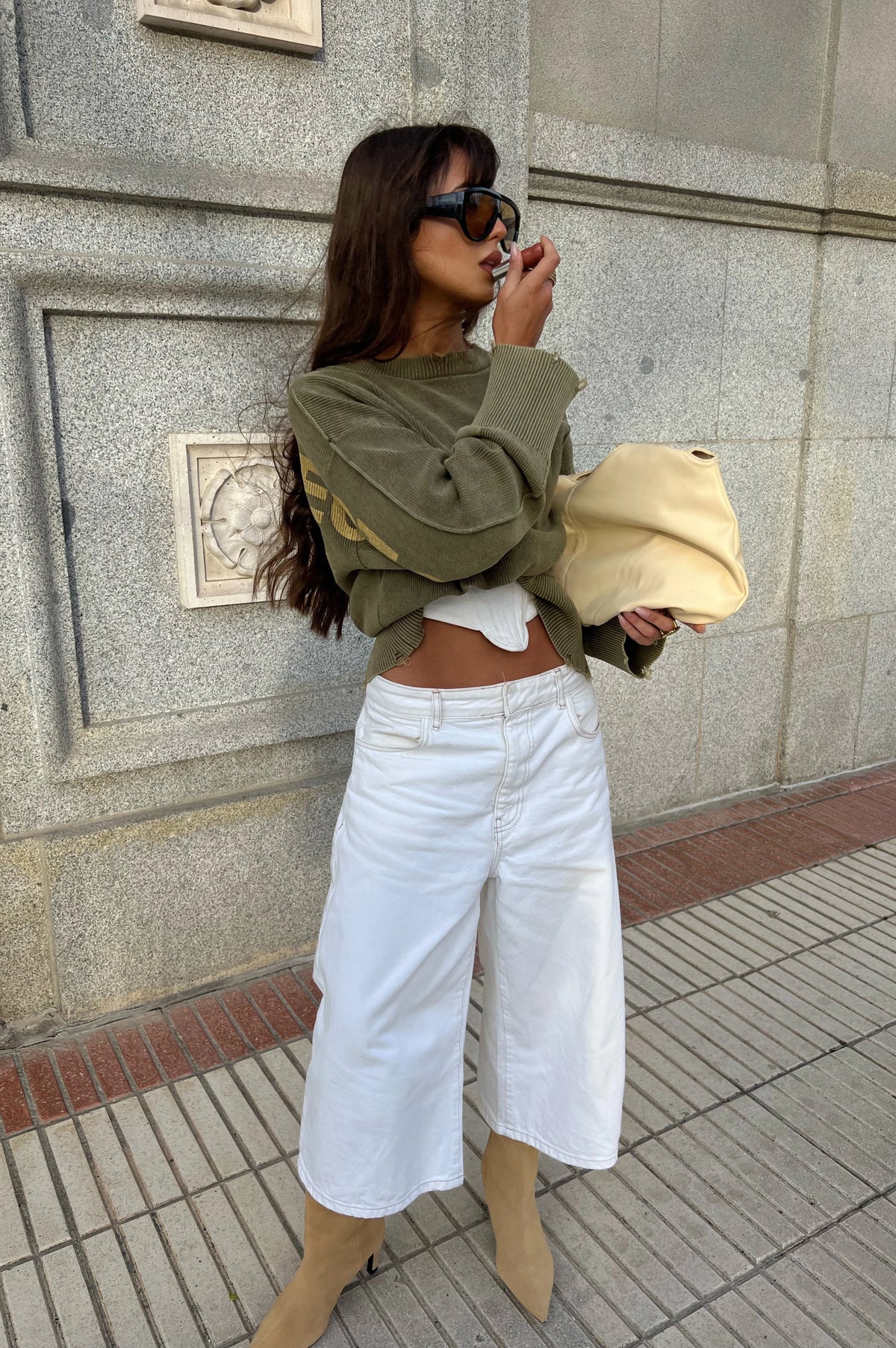 Perfect Cropped Knit Sweater Green