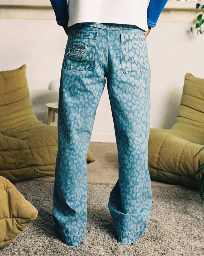 OLD BAGGY DENIM PANTS ANIMAL PRINT