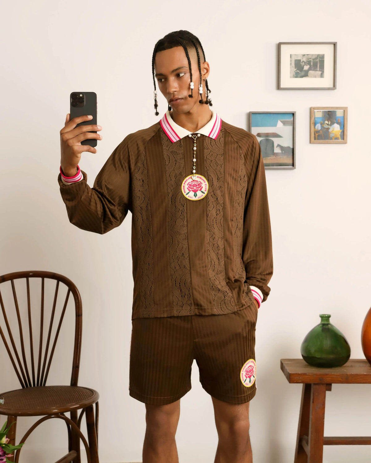 Lace Football Polo Brown