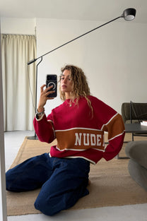Big-Striped Knit Sweater Red