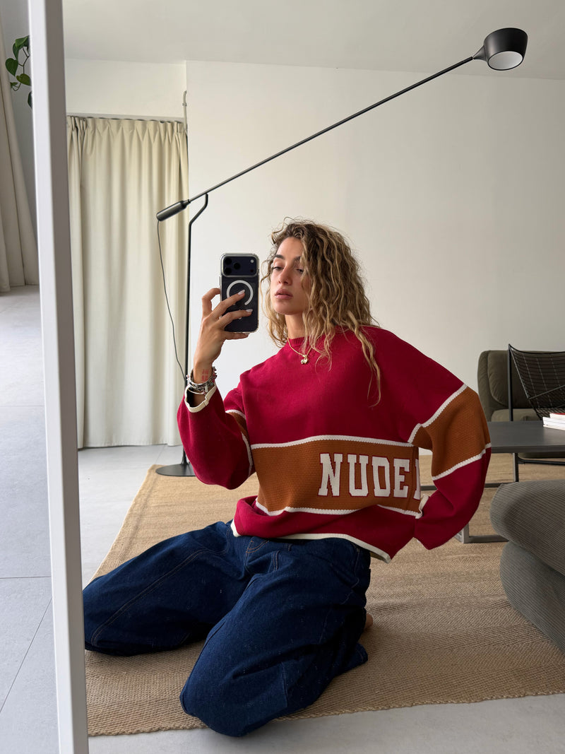 Big-Striped Knit Sweater Red
