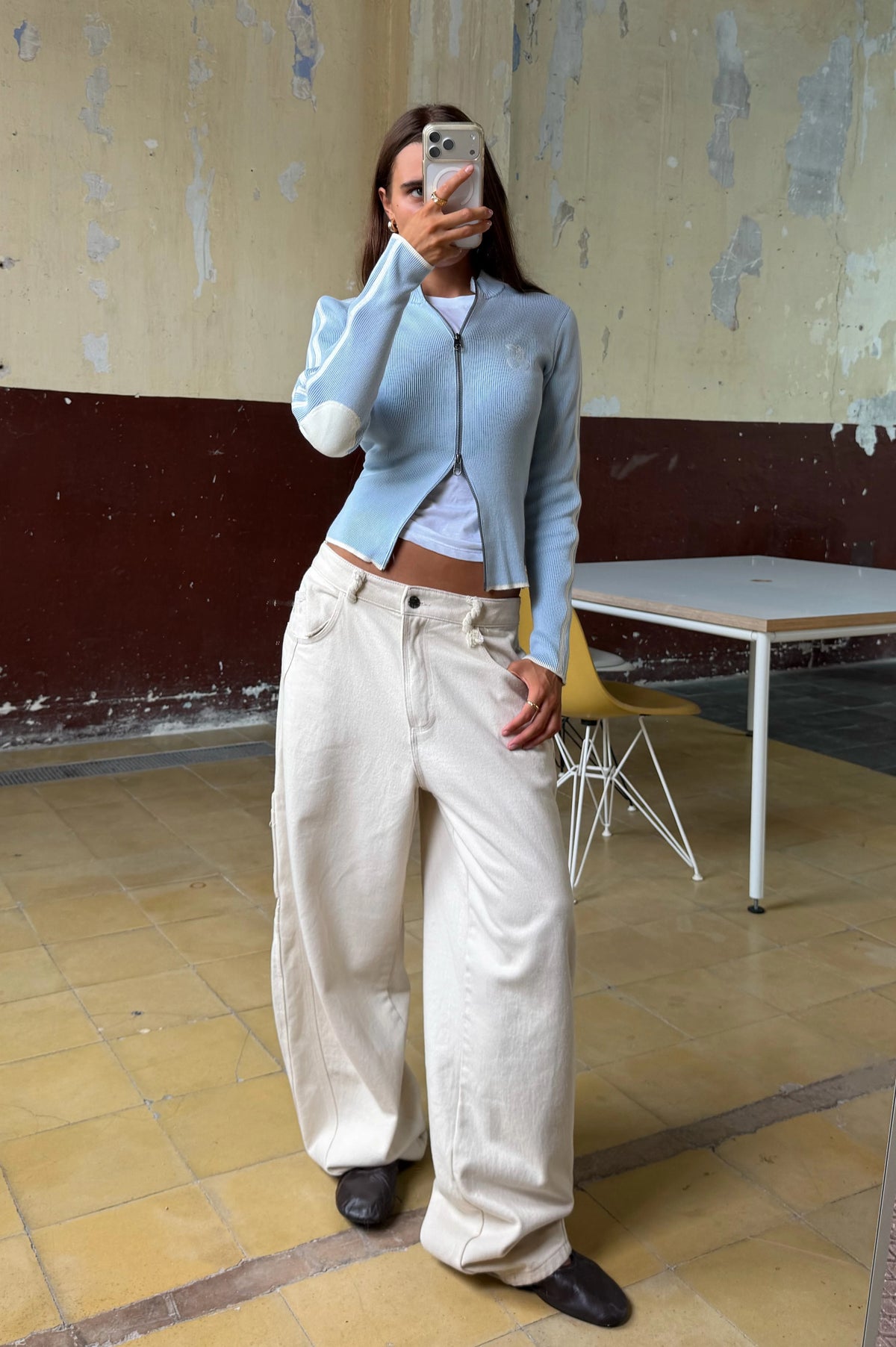 Cherries Full-Zip Knit Light Blue