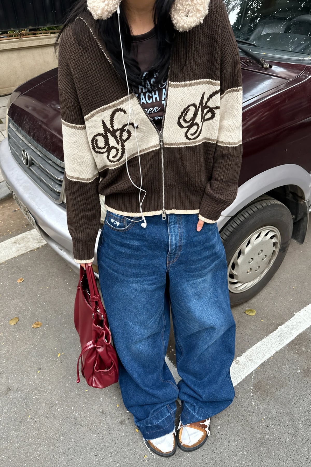 Voyage Knit Zip-Up Cardigan Brown