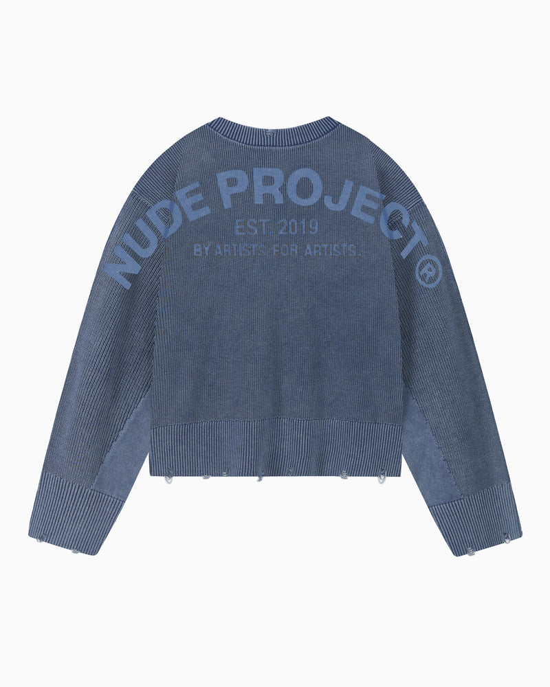 Perfect Cropped Knit Sweater Washed Blue