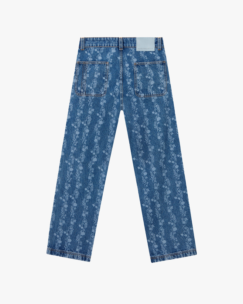 FLOWER AOP LASER DENIM