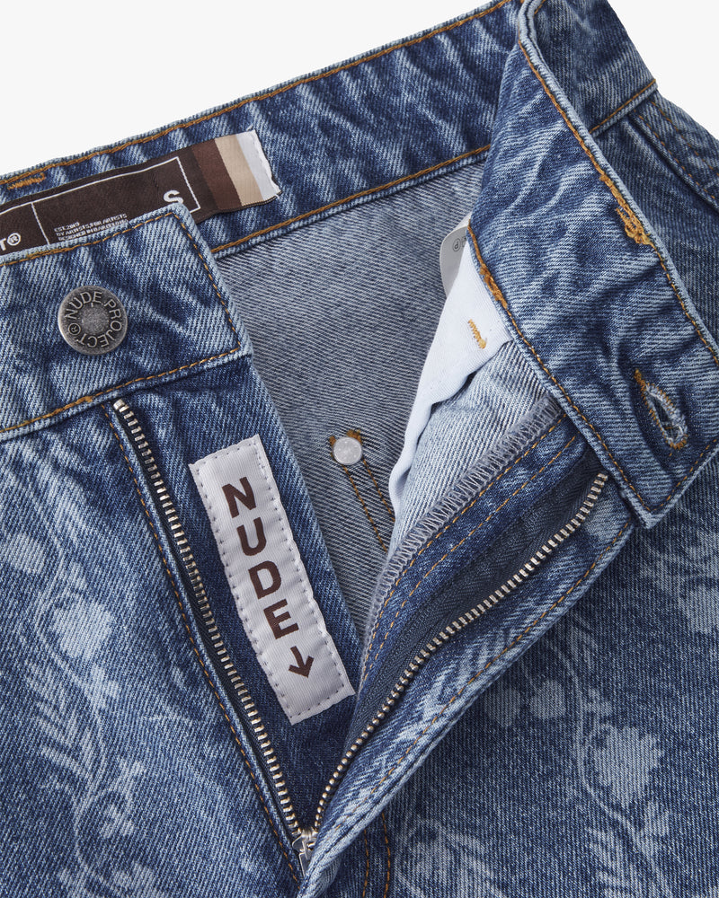 FLOWER AOP LASER DENIM