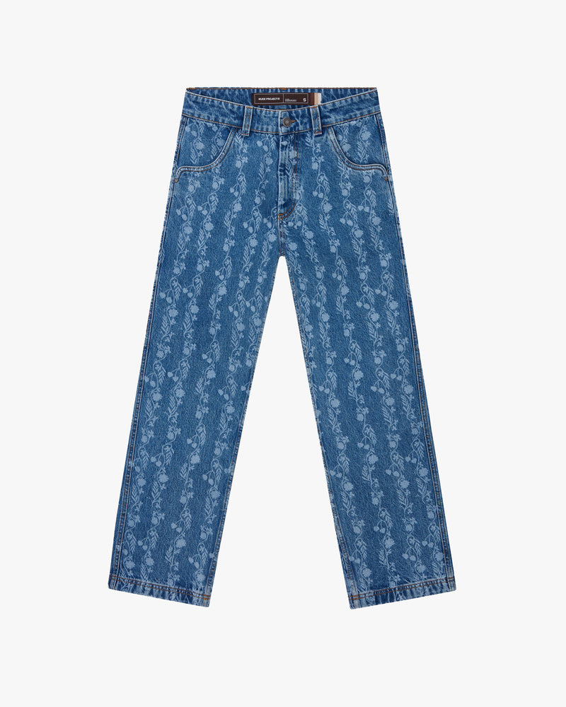 FLOWER AOP LASER DENIM