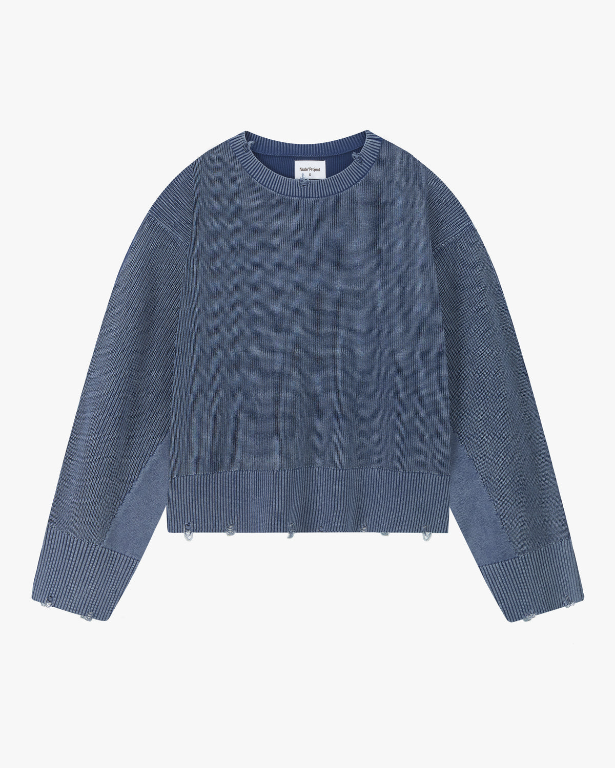 Perfect Cropped Knit Sweater Washed Blue