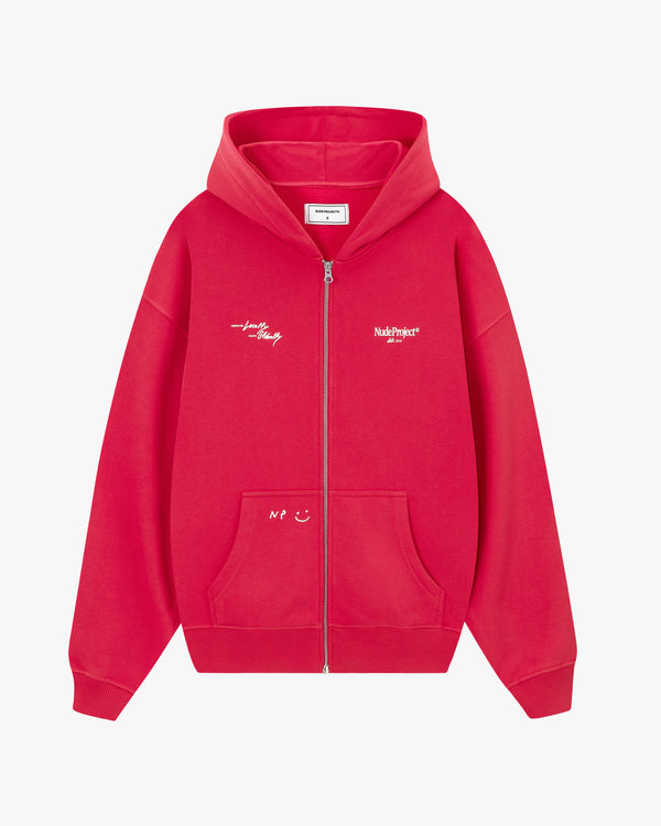 GLOBAL SOON ZIP-UP HOODIE RASPBERRY