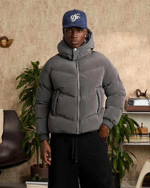 Grey puffa jacket best sale