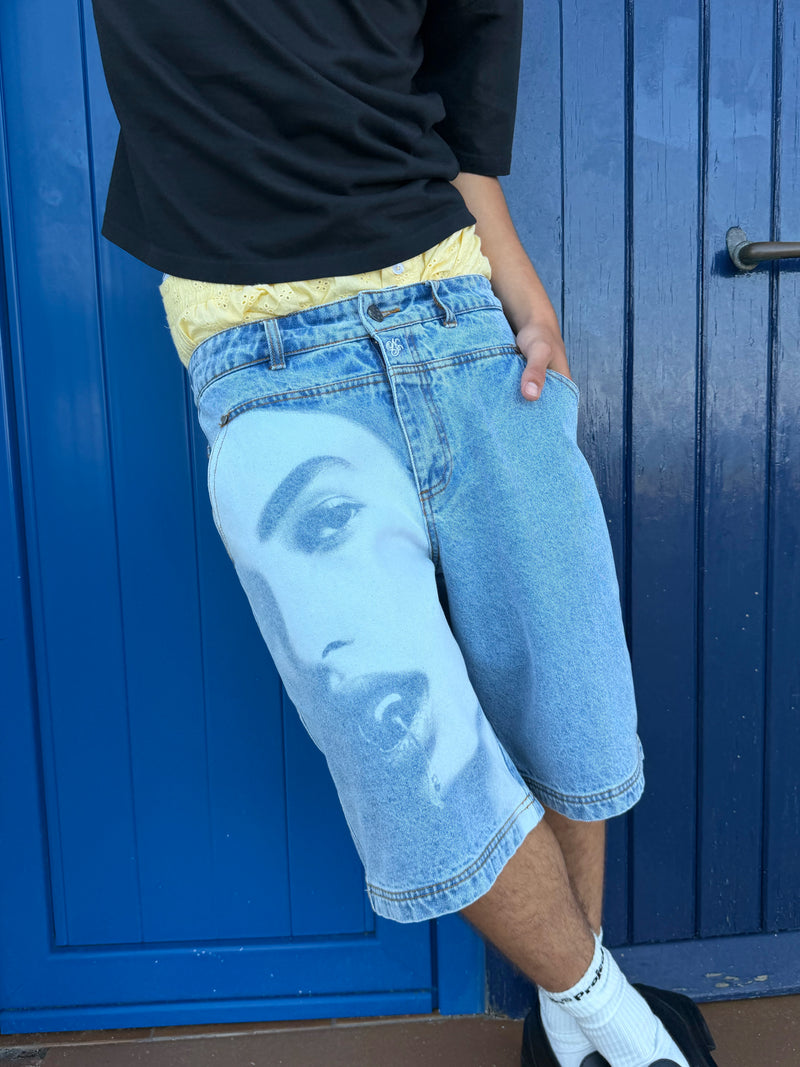 Laser Straight Denim Shorts