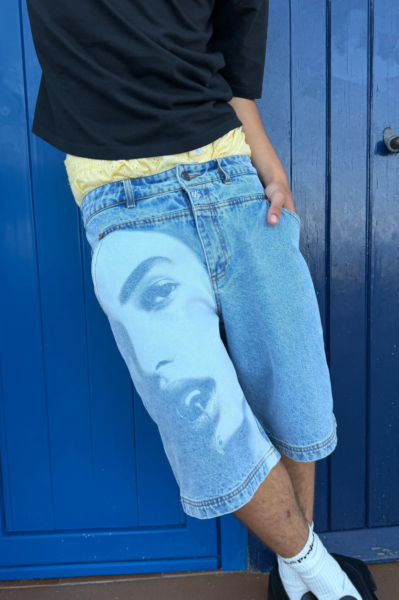 Laser Straight Denim Shorts