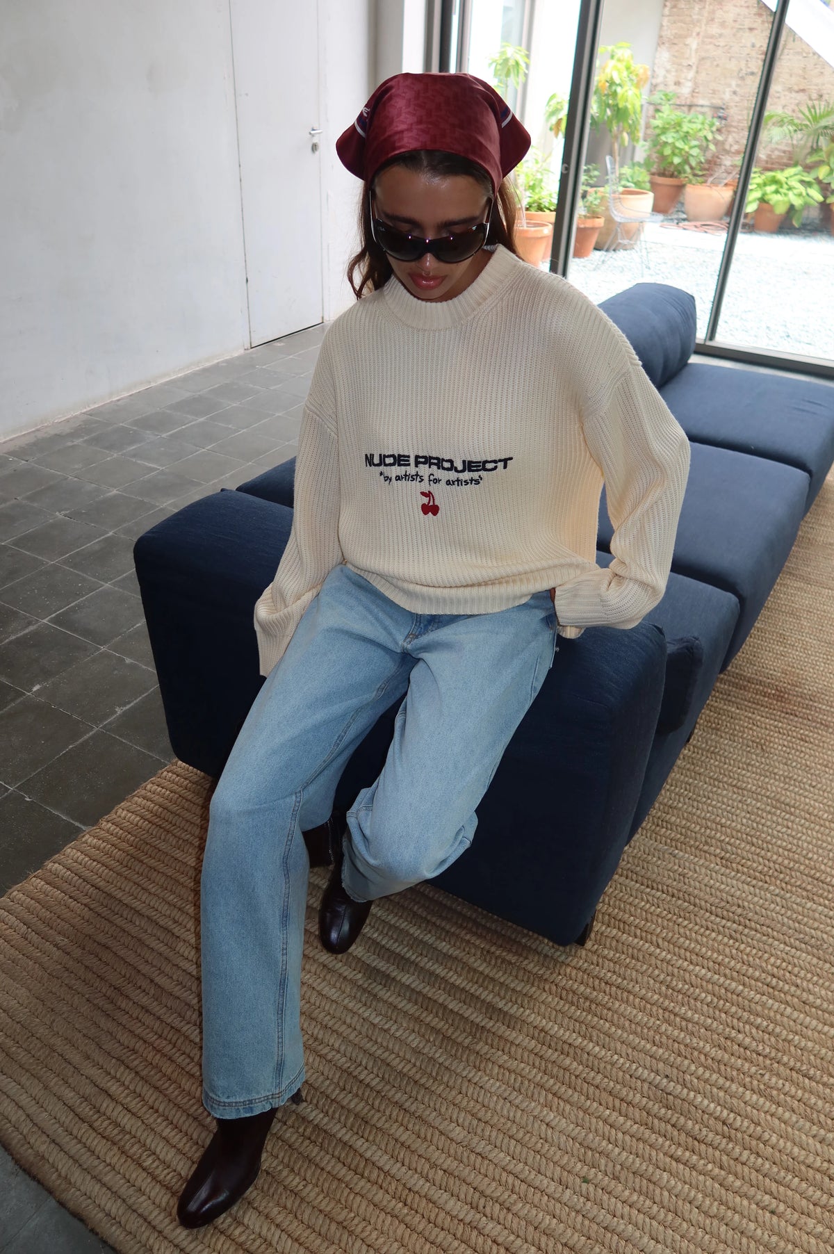 Wavy Knit Sweater Ivory