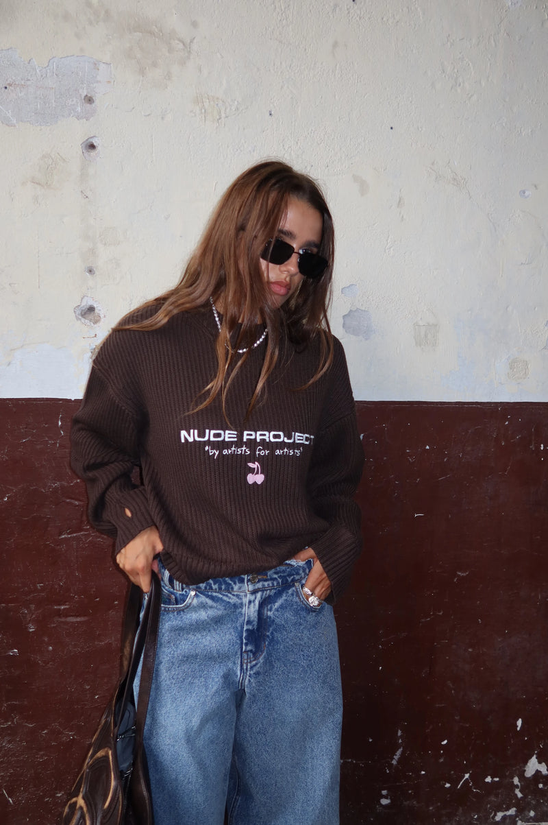 Wavy Knit Sweater Brown