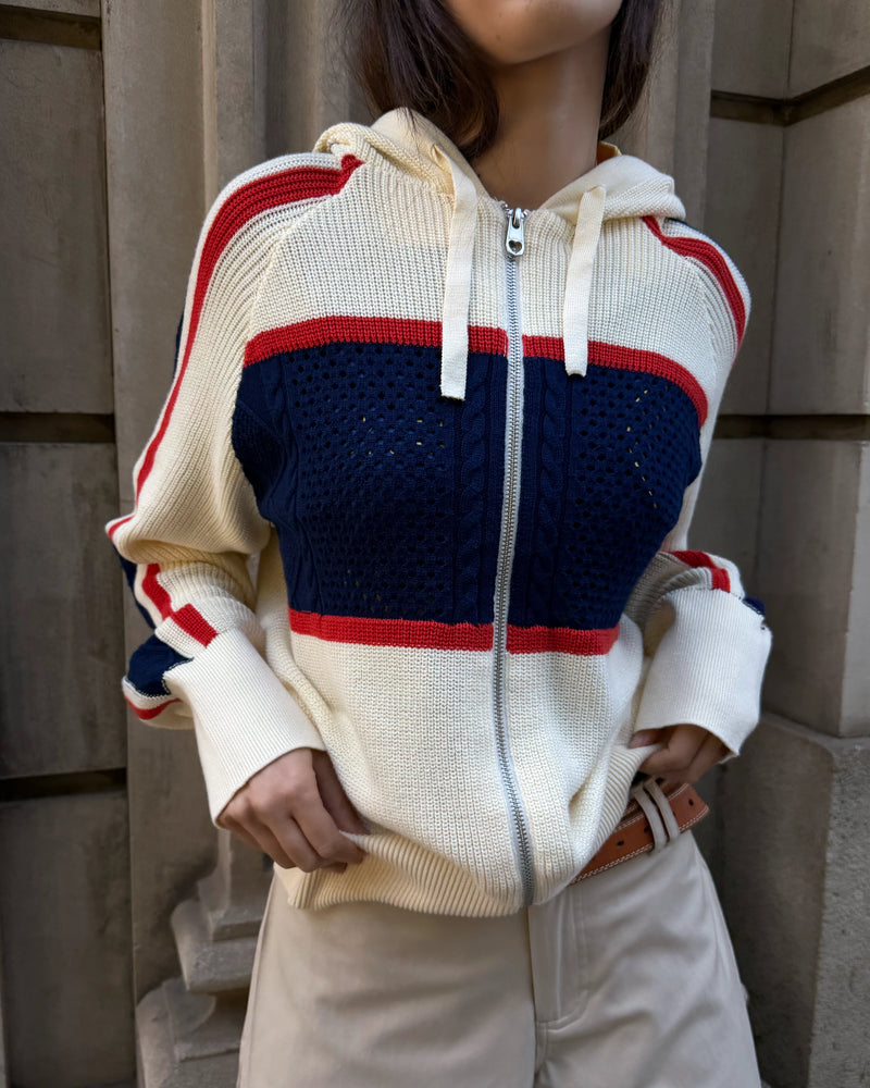 Monk Knit Zip-Up Hoodie Off-White