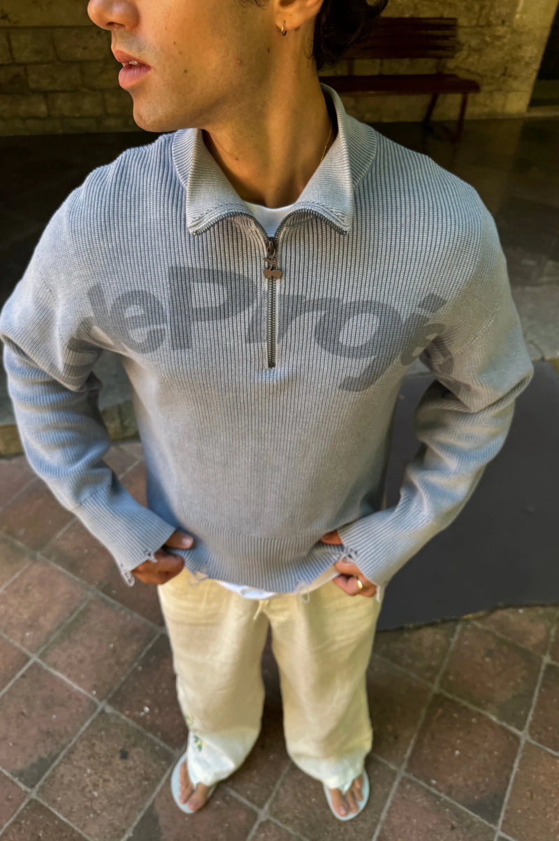 Beast Quarter-Zip Knit Blue Grey
