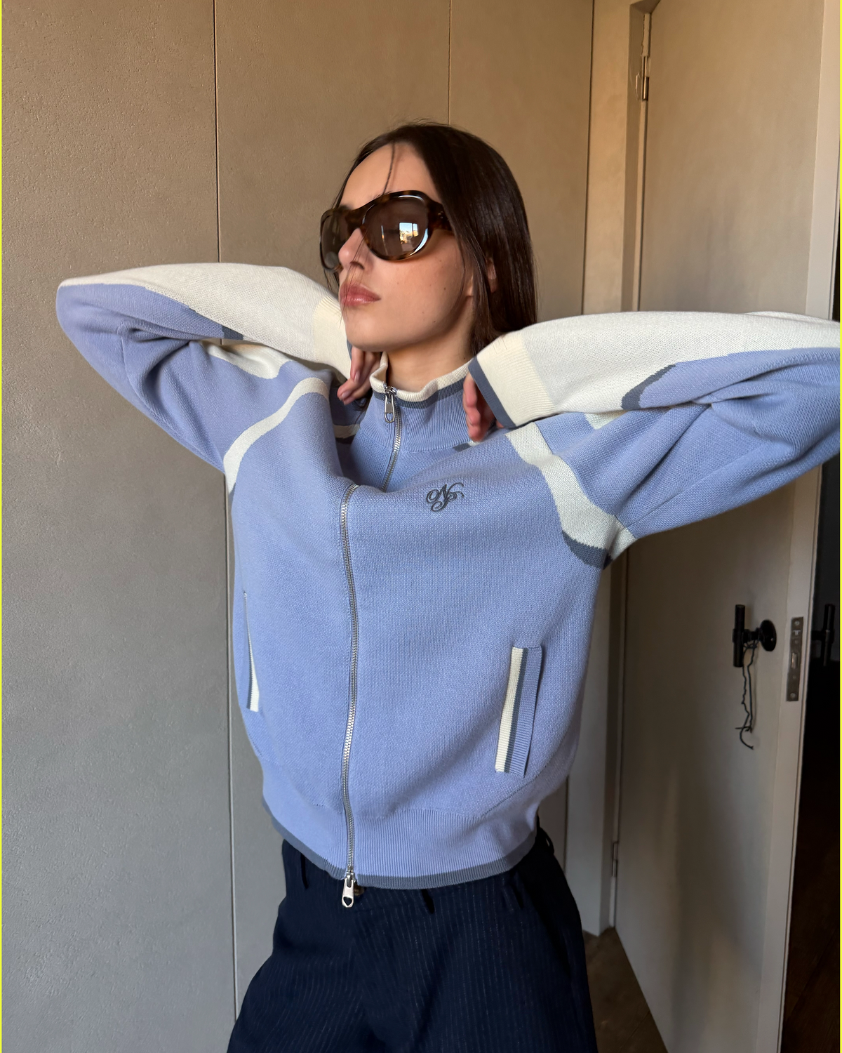 Footy Knit Zip-Up Cardigan Blue