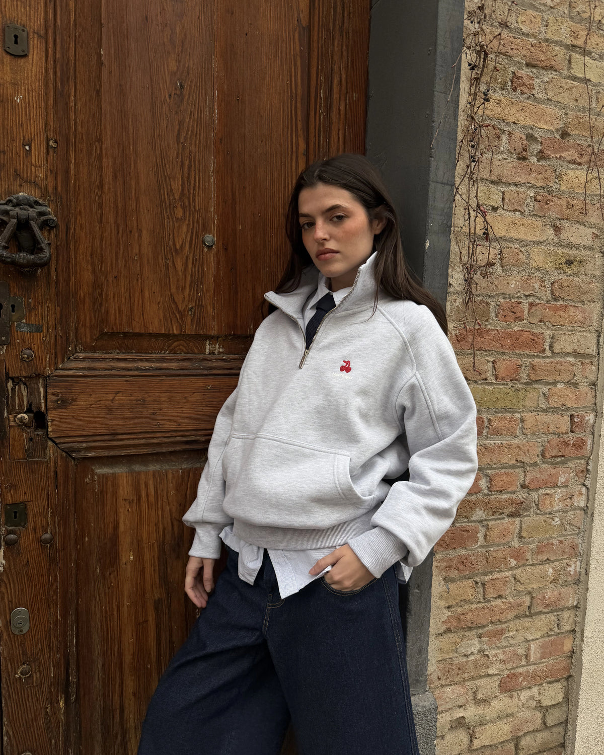 Basic Cherry Quarter-Zip Grey