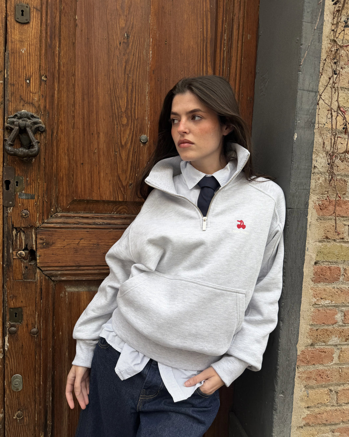 Basic Cherry Quarter-Zip Grey