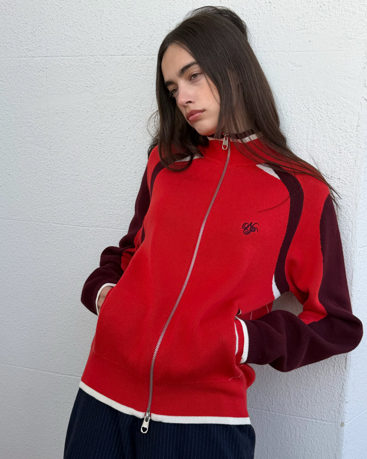 Footy Knit Zip-Up Cardigan Red