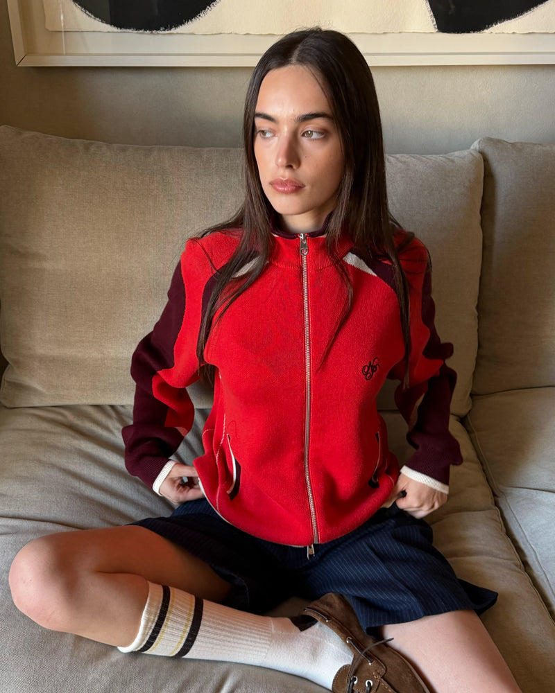 Footy Knit Zip-Up Cardigan Red