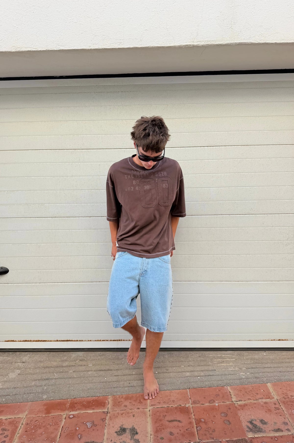 Faded Straight Denim Shorts