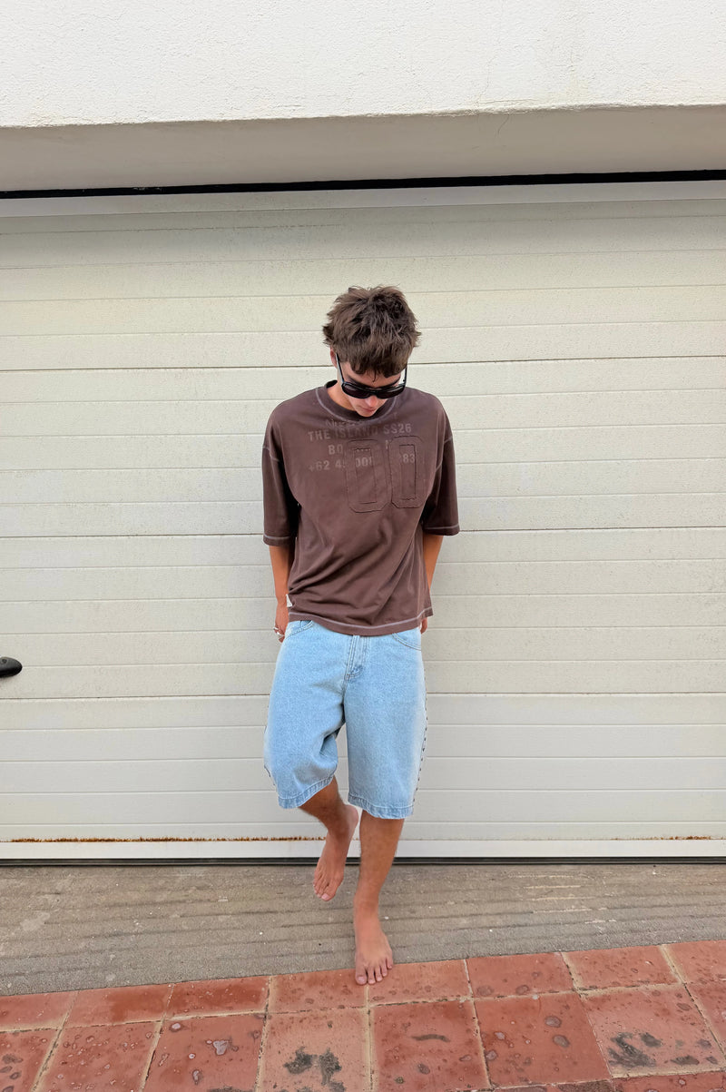 Faded Straight Denim Shorts