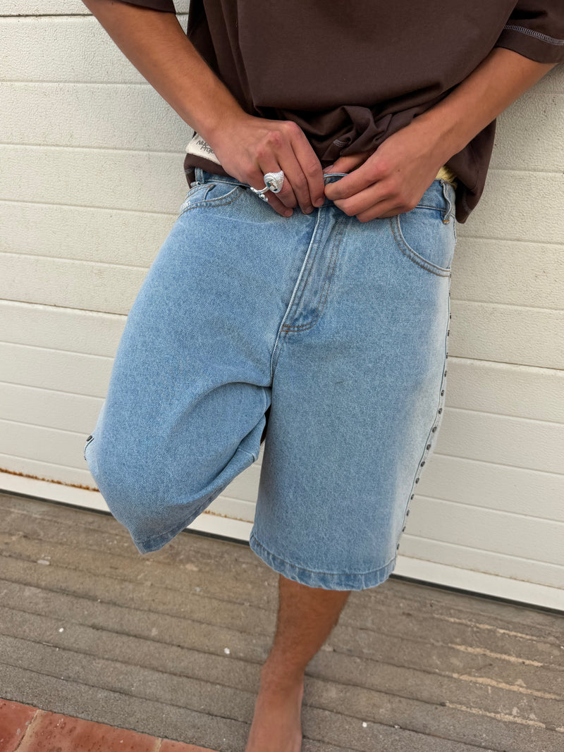 Faded Straight Denim Shorts