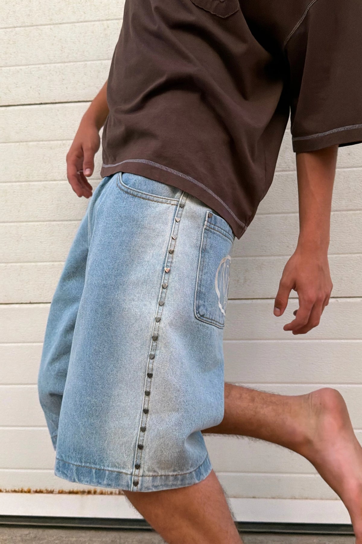 Faded Straight Denim Shorts