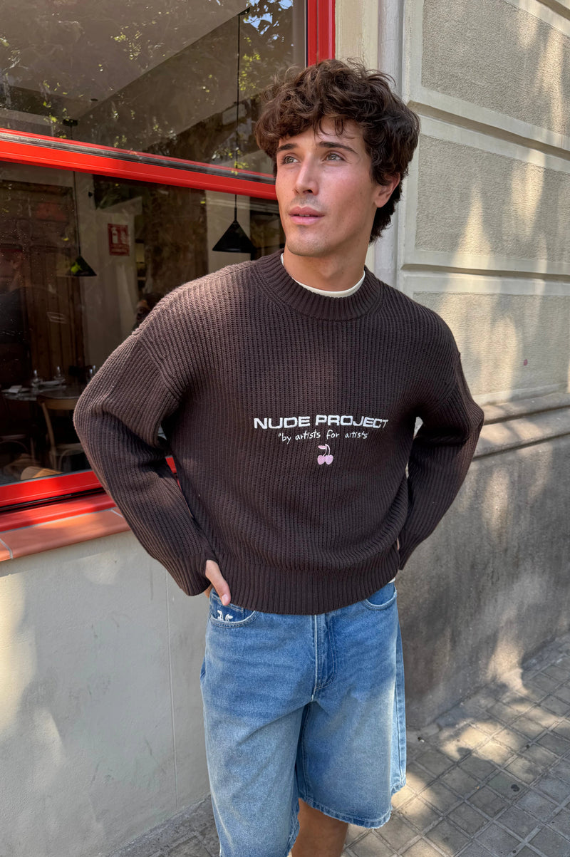 Wavy Knit Sweater Brown
