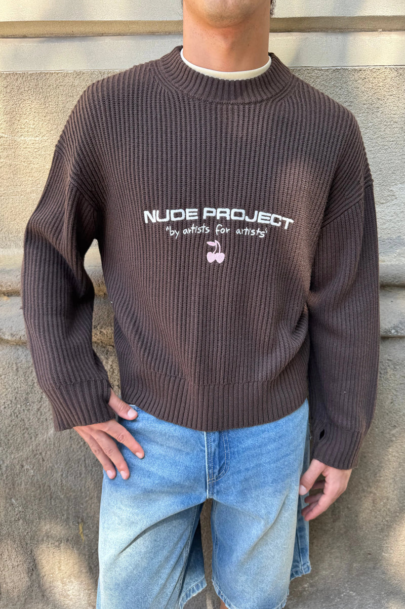 Wavy Knit Sweater Brown