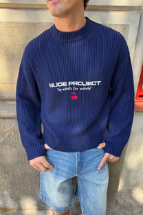 Wavy Knit Sweater Navy
