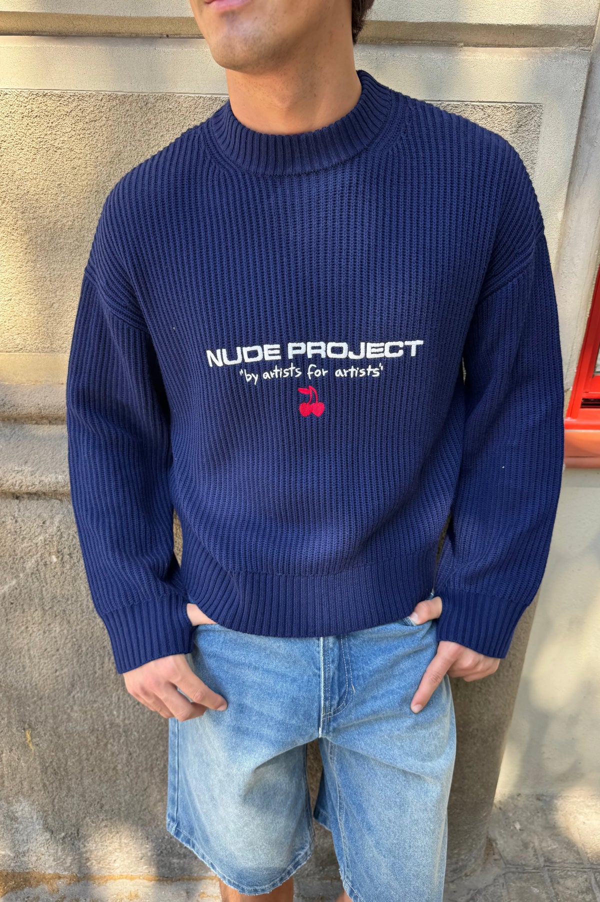 Wavy Knit Sweater Navy