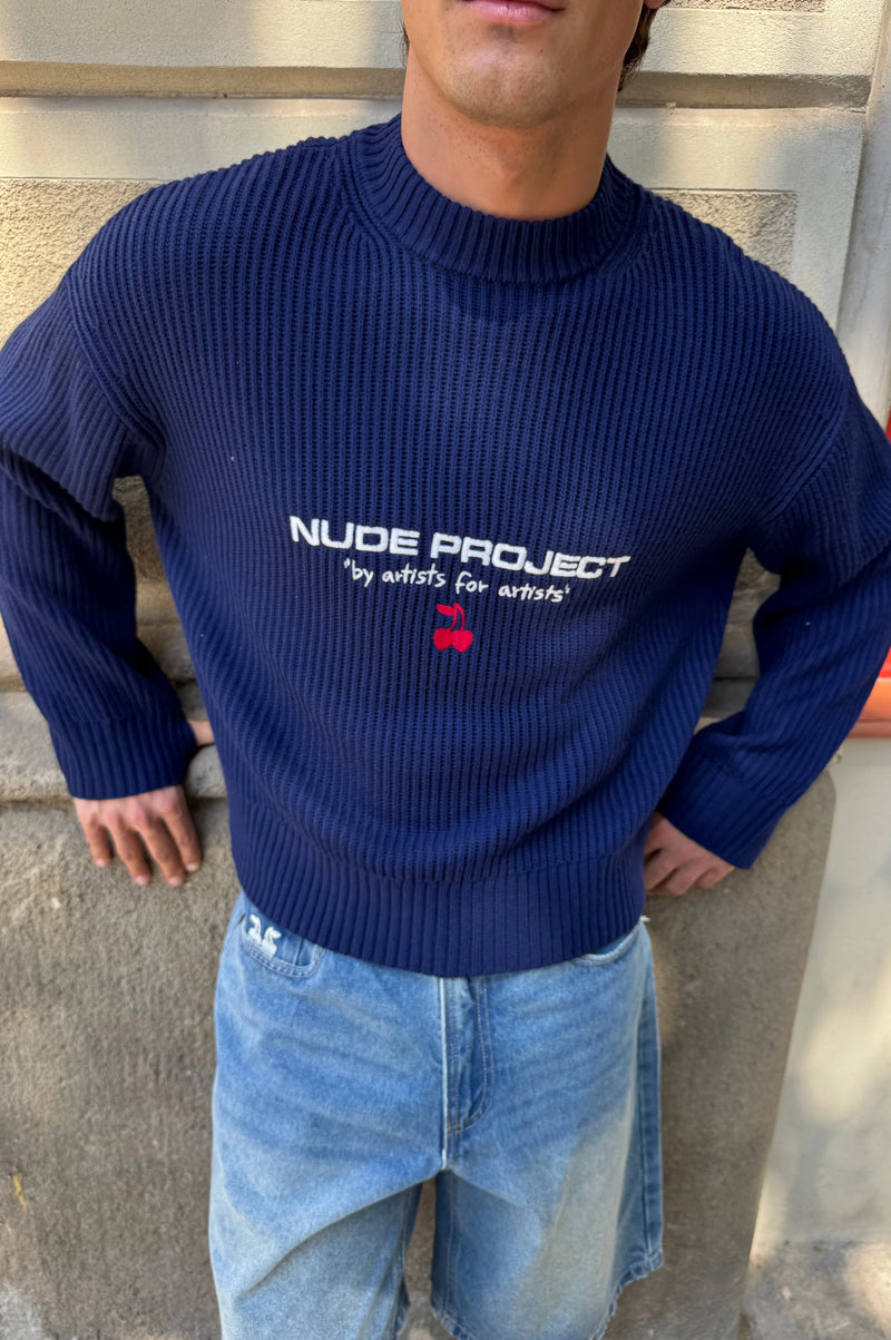Wavy Knit Sweater Navy