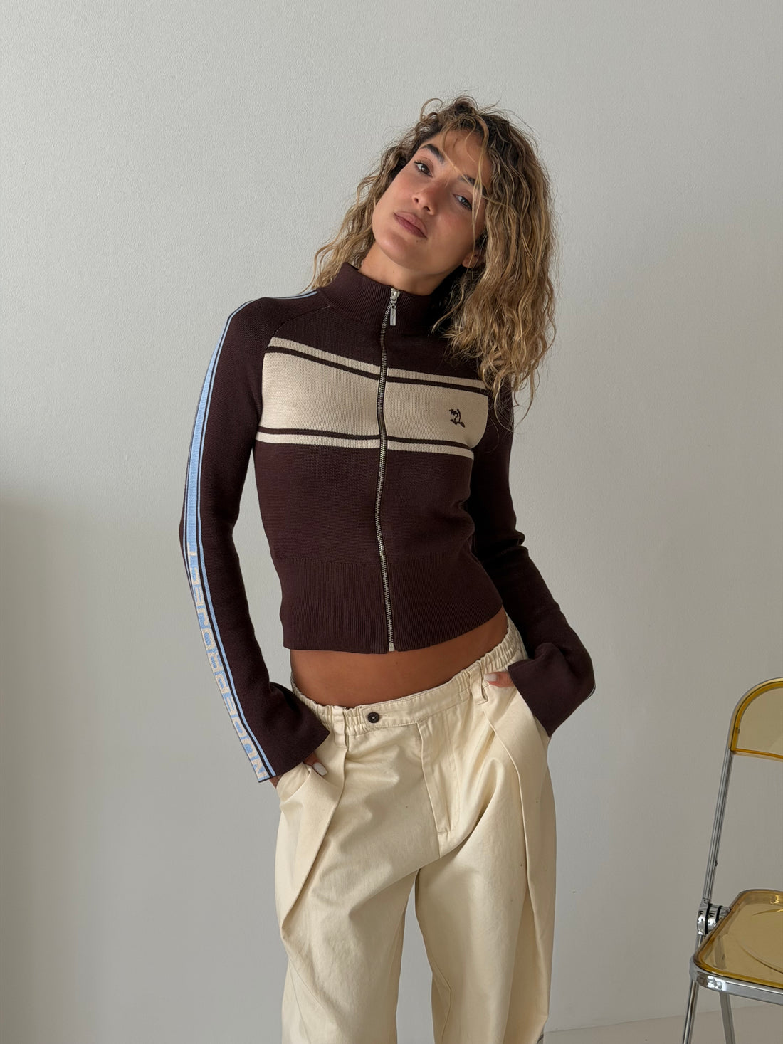 Katana Zip-Up Knit Cardigan Brown