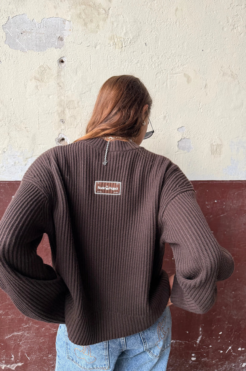 Wavy Knit Sweater Brown