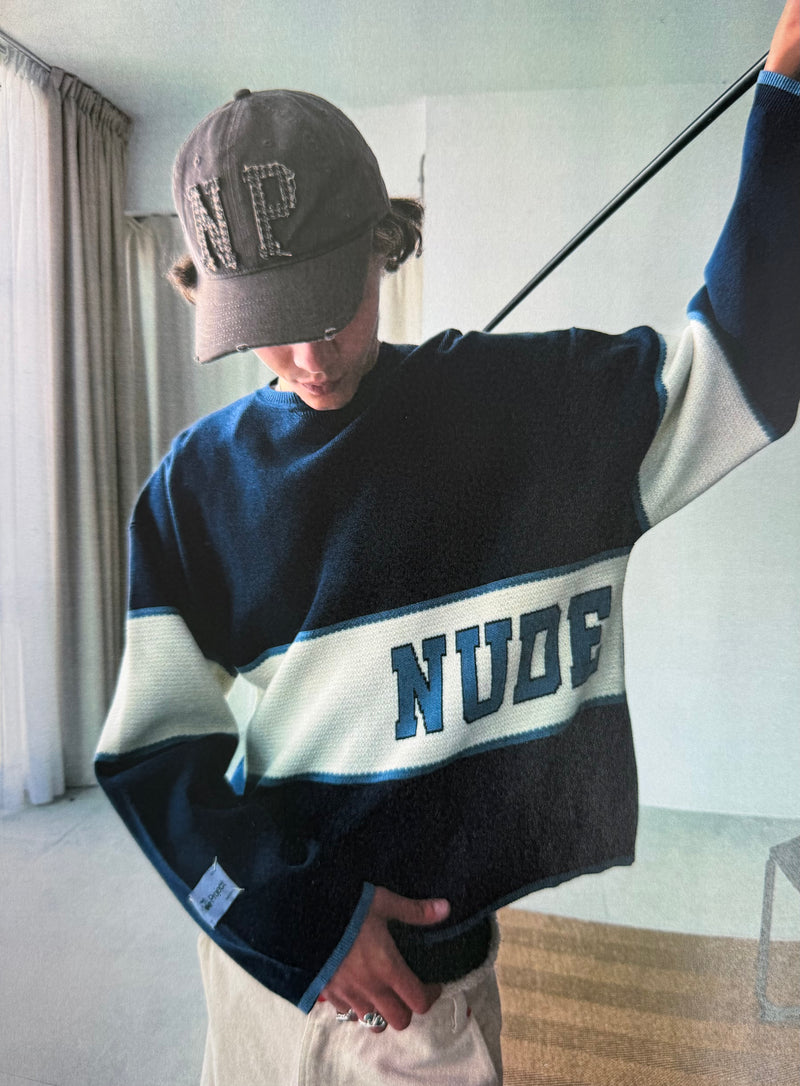 Big-Striped Knit Sweater Navy