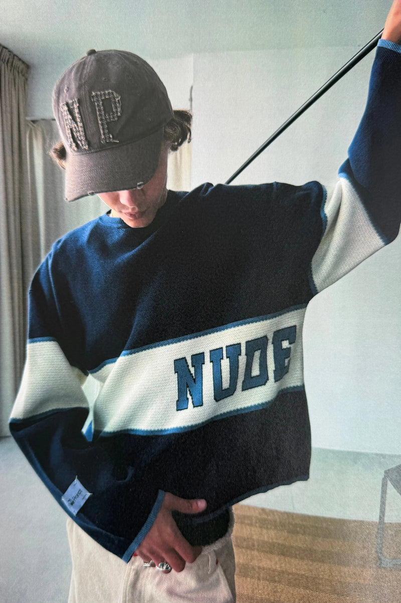 Big-Striped Knit Sweater Navy