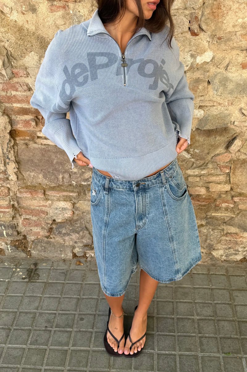 Beast Quarter-Zip Knit Blue Grey